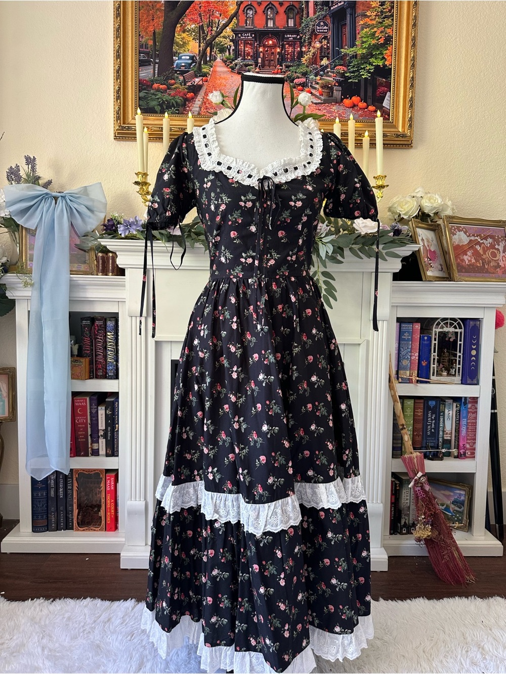 JessaKae Black Floral Lace-Trim Maxi Dress